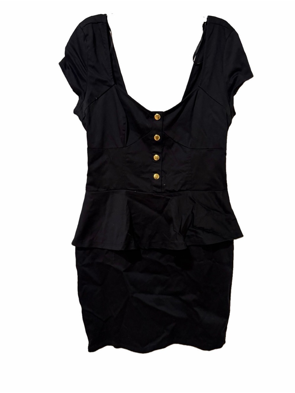 3 for $10 2b Bebe Peplum Bodycon Dress Black Large Cut Out Back Zip Up Gold